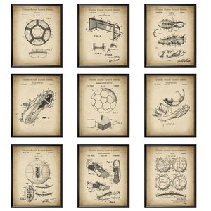9 Soccer Patent Art Sport Poster Football Wall Decor Soccer Shoe Blueprint Goal Patent Ball Patent Trainer Gift Soccer Lover Gift