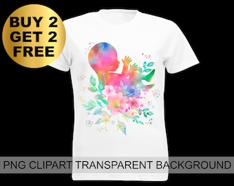 Floral Fetus Watercolor PNG Clipart Pregnancy Clipart Baby Shower Decor Pregnant Woman Gift T-Shirt Sublimation Designs