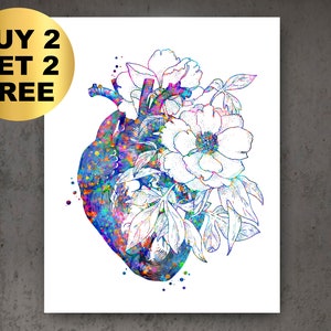 Floral Anatomical Heart Cardiology Art Medical Poster Cardiologist Gift Clinic Decor Heart Surgeon Gift Nurse Gift Med Student Gift