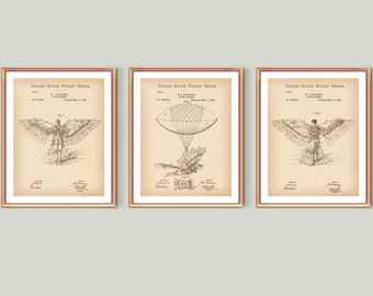 Flying Machine Antique Aviation Patent Art Flying Man Invention Poster Aviation Art Vintage Blueprint Patent Wall Decor Pilot Gift Aviator