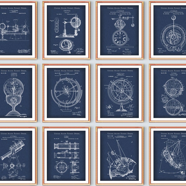 Astronomy Patent Art Set 12 Science Art Space Art Astronomical Clock Patent Poster Telescope Blueprint Wall Decor Home Decor Office Wall Art