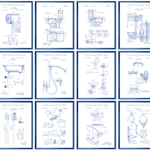 Bathroom Decor Patent Poster Vintage Blueprint Toilet Patent Shower Patent Plumber Gift Housewarming Gift Engineer Gift