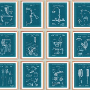 Set 12 Plumbing Patent Blueprints Bathroom Decor Washroom Art Plumber Gift Bath Patent Toilet Paper Patent Water Closet Patent Art