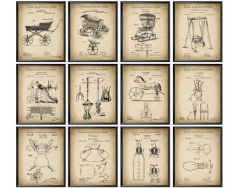 12 Vintage Nursery Patent Art Baby Carriage Blueprint Baby Pacifier Patent Baby Room Decor Nanny Gift Baby-Sitter Gift Nursemaid Gift