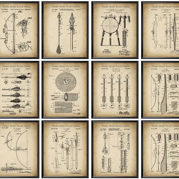 12 Archery Patent Posters Archer Gift Bow Patent Arrow Patent Archery Instructor Gift Athlete Gift Archery Wall Decor Hunting House Decor