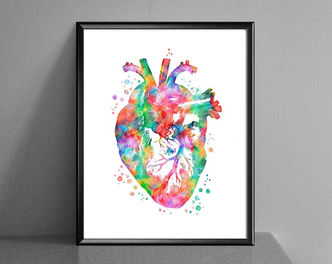 Heart Print, Anatomy Medical Art Poster, Science Art, Watercolor Trees ...