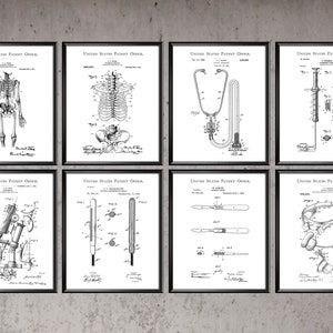 US Patent Art, Medical Tools Blueprint, Patent Poster Set, Stethoscope Patent, Microscope Patent, Thermometer Patent, Medical Art