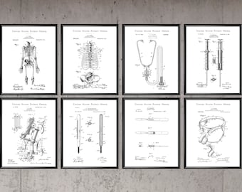 US Patent Art, Medical Tools Blueprint, Patent Poster Set, Stethoscope Patent, Microscope Patent, Thermometer Patent, Medical Art