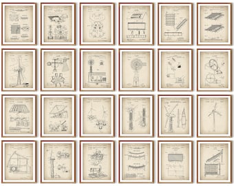 Set 24 hernieuwbare energiebronnen Patentafdrukken Groene energieblauwdruk Clear Energy Patent Windenergie Zonne-energie Oceaanenergie Waterkracht