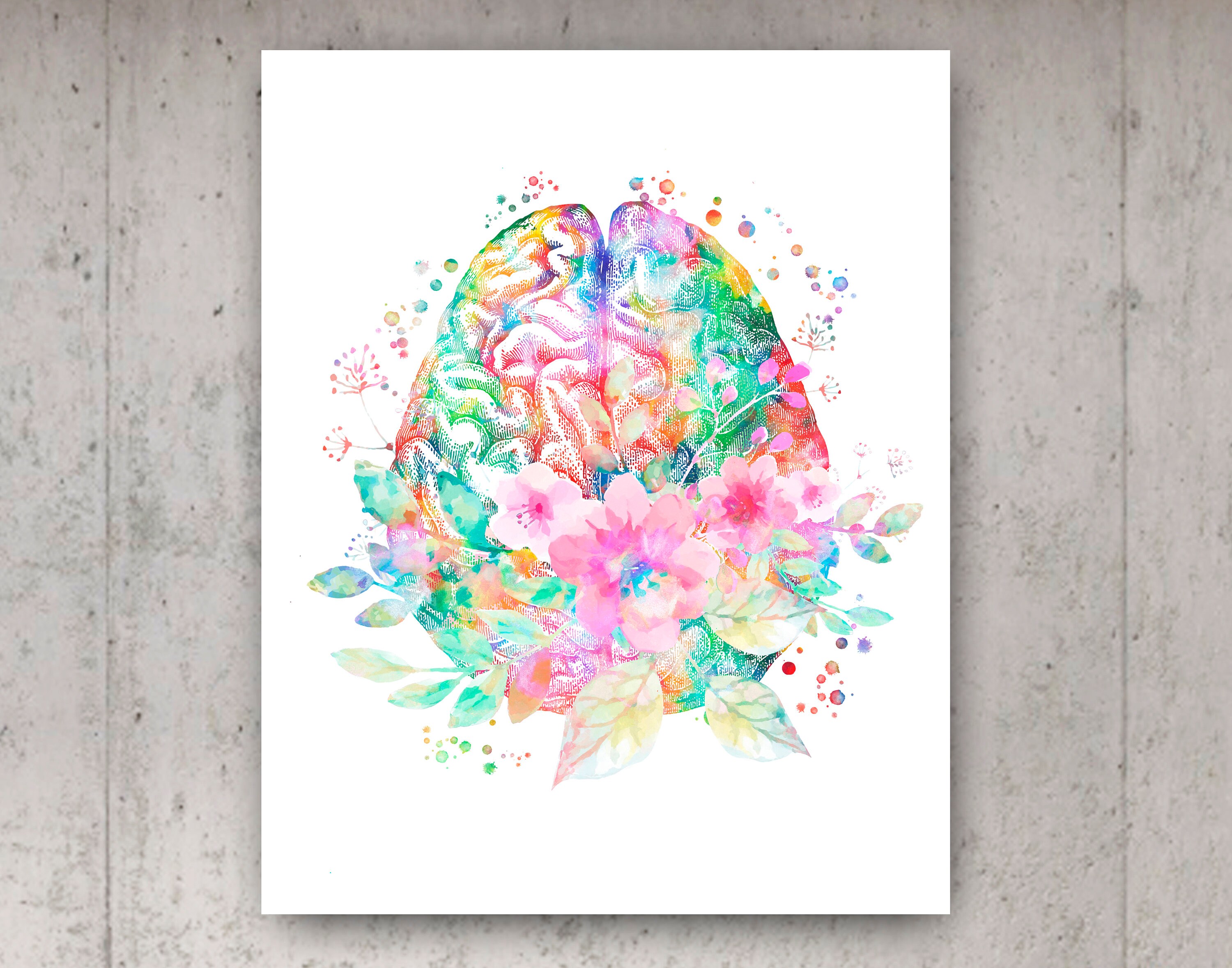 Floral Anatomy Print Set of 8 Watercolor Brain Heart Lungs Kidney Liver ...