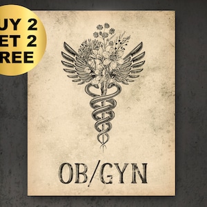 Gynecologist Gift OBGYN Caduceus Vintage Art Obstetrician Graduation ...