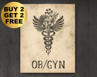 Gynécologue Cadeau OBGYN Caduceus vintage Art Obstétricien Graduation Symbole Médical Décor Médecin Bureau Art Sage-femme Cadeau