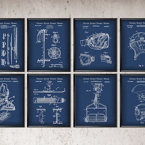 8 Ski Art, Ski Patent Blueprints, Sport Patent Drawing, Ski Goggles Patent, Ski Pole Patent, Ski Boots Patent, Sport Invention Art
