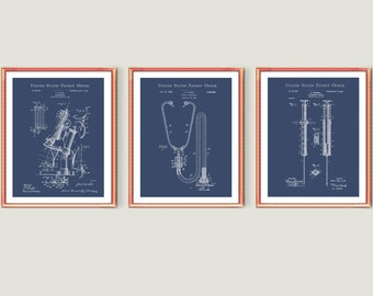 Medical Art Patent Art Doctor Device Patent Blueprint Clinic Wall Decor Stethoscope Patent Microscope Patent Syringe Patent Nurse Gift