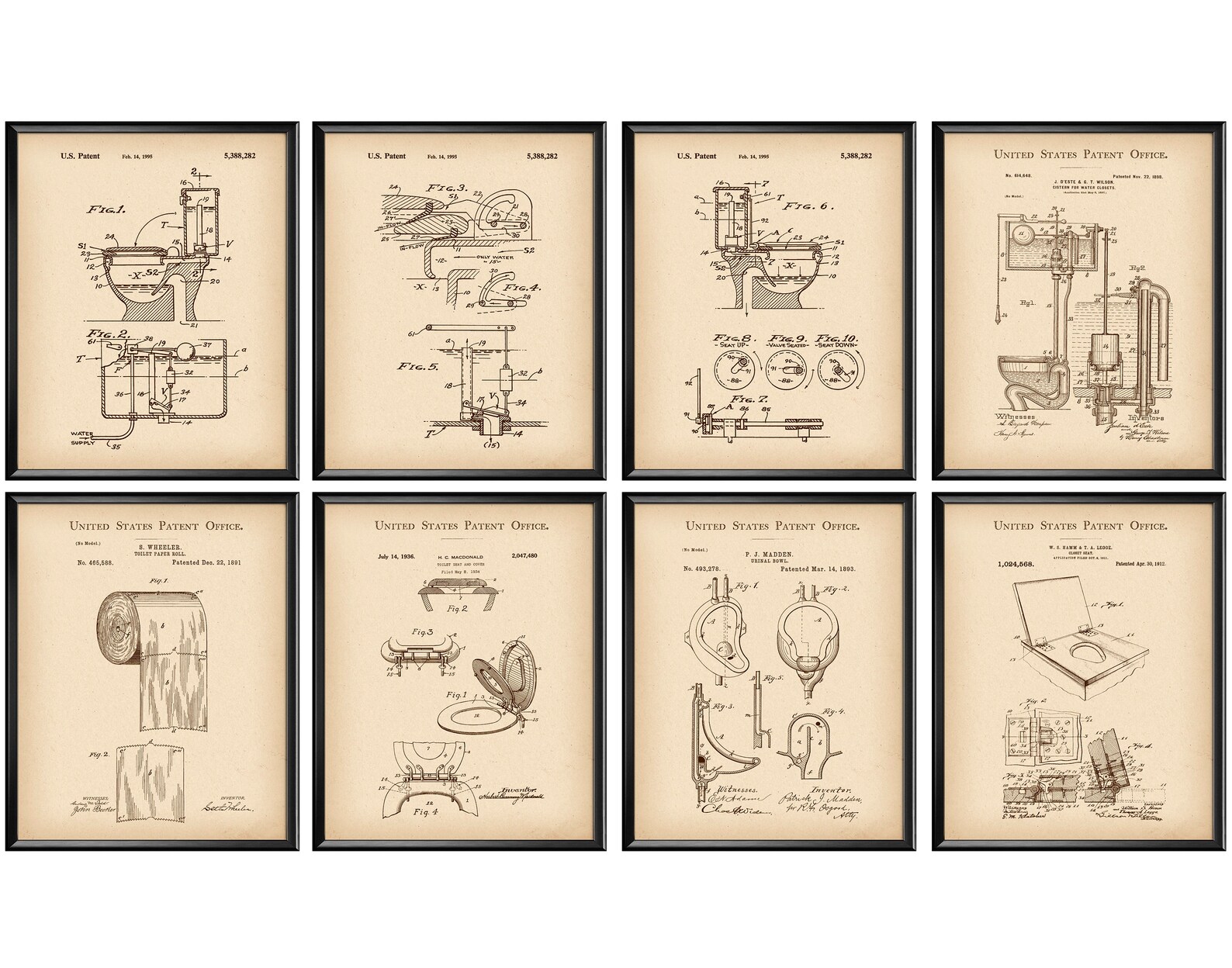 8 Toilet Vintage Patent Art Water Closet Invention Poster Etsy