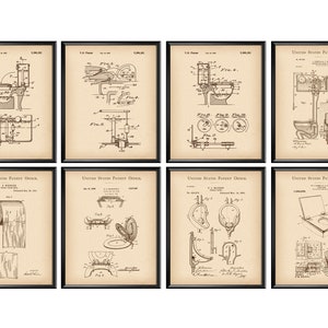 8 WC Vintage Patent Art Water Closet Invention Poster Toilet Seat Drawing Toilet Paper Roll Patent Bathroom Decor Plumber Gift