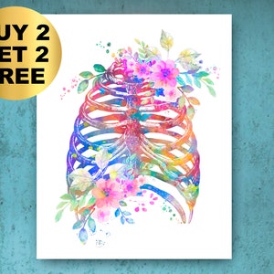 Watercolor Rib Cage Art Thorax Art Skeleton Anatomy Poster Medical Art Clinic Decor Orthopedic Doctor Gift Medical Student Gift