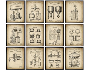 12 Brewing Beer Patent Art Beer Making Technology Blueprint Beer Equipment Inventions Technologist Gift Brewery Wall Decor Beer Lover Gift