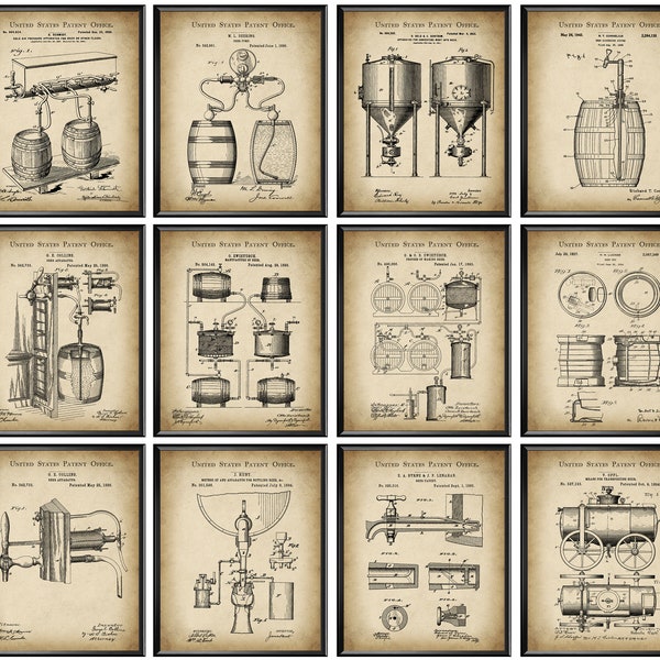 12 Brewing Beer Patent Art Beer Making Technology Blueprint Beer Equipment Inventions Technologist Gift Brewery Wall Decor Beer Lover Gift