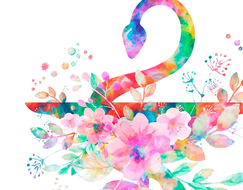 May include: Watercolor illustration of a coat hanger in a rainbow tie-dye pattern. The hanger is decorated with pink flowers, green leaves, and colorful accents. The design is set against a white background.