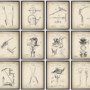 12 Gardener Gift Agriculture Patent Art Horticulturist Gift Gardening Blueprint Landscaper Gift Rake Patent Shovel Patent Watering Can Art