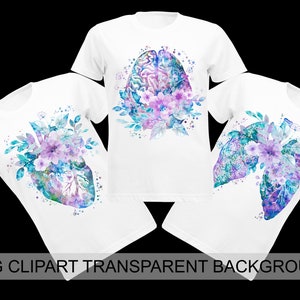 Watercolor Anatomy Clipart Floral Organ Art Medical Clip Art Human Heart PNG Brain and Flowers Anatomical Lungs Medicine Designs