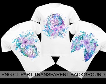 Watercolor Anatomy Clipart Floral Organ Art Medical Clip Art Human Heart PNG Brain and Flowers Anatomical Lungs Medicine Designs