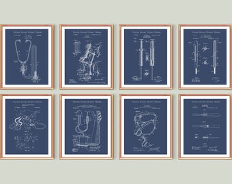 Doctor Patent Art, Medical Blueprint, Stethoscope Patent, Microscope Patent, Thermometer Patent, Clinic Wall Art, Doctor Office Gift