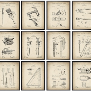 12 Vintage Workshop Blueprint Woodworking Tools Patent Carpentry Patent Plumbing Patent Handyman Gift Garage Wall Decor Husband Gift