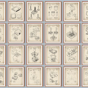 24 Gamer Gift Vintage Video Game Patent Art Gaming Blueprint PS Videogame Scheme Art Joystick Patent Controller Patent Game Room Decor
