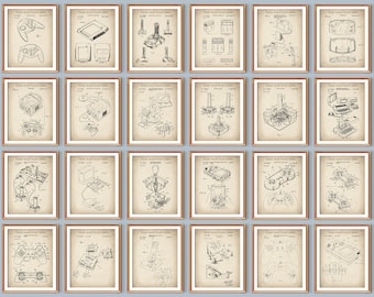 24 Gamer Gift vintage Video Game Patent Art Gaming Blueprint PS Videogame Scheme Art Joystick Patent Controller Patent Game Room Decor