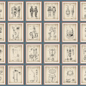 24 Taucher Patent Kunst Nautische Bauplan Tauchausrüstung Erfindung Taucher Geschenk Tauchbar Deko StrandHaus Deko Garage Wandkunst