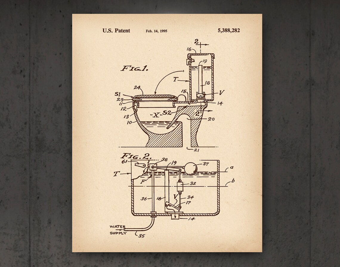 8 Toilet Vintage Patent Art Water Closet Invention Poster Etsy