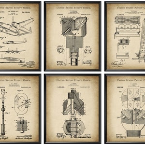6 Howard Hughes Disegno di brevetto Grande invezione Progetto Aeroplano Brevetto Arte Aviazione Decorazione da parete Scienza Poster Pilota Regalo Blueprint digitale