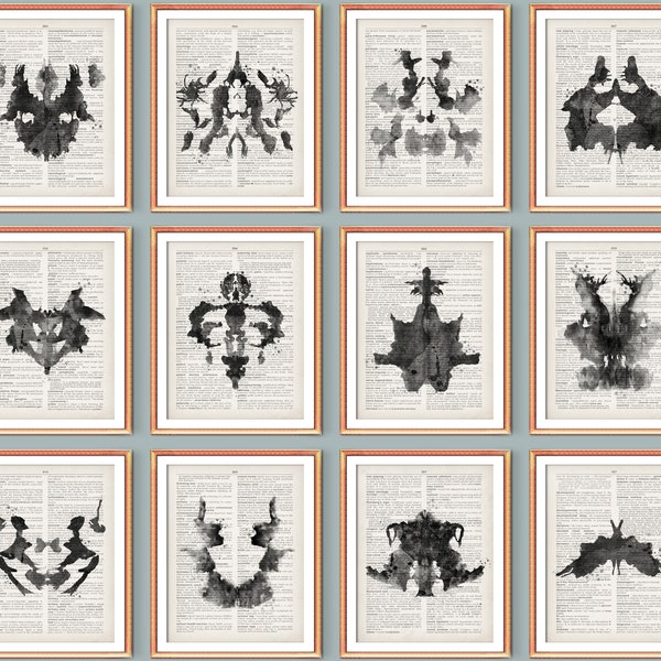 12 Rorschach Test Acuarela Inkblots Arte Médico Diccionario Página Decoración Psicólogo Oficina Decoración Psiquiatra Regalo Estudiante de Medicina Regalo