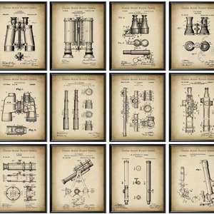 12 Binocular Patent Art Vintage Spyglass Blueprint Telescope Patent Poster Opera Glasses Patent Drawing Optics Invention Patent Wall Decor