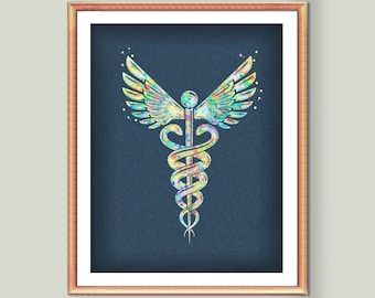 Doctor Gift Caduceus Art Medical Artwork Colorful Caduceus Symbol Medical School Graduation Gift Doctor Office Decor Nurse Appreciation Gift