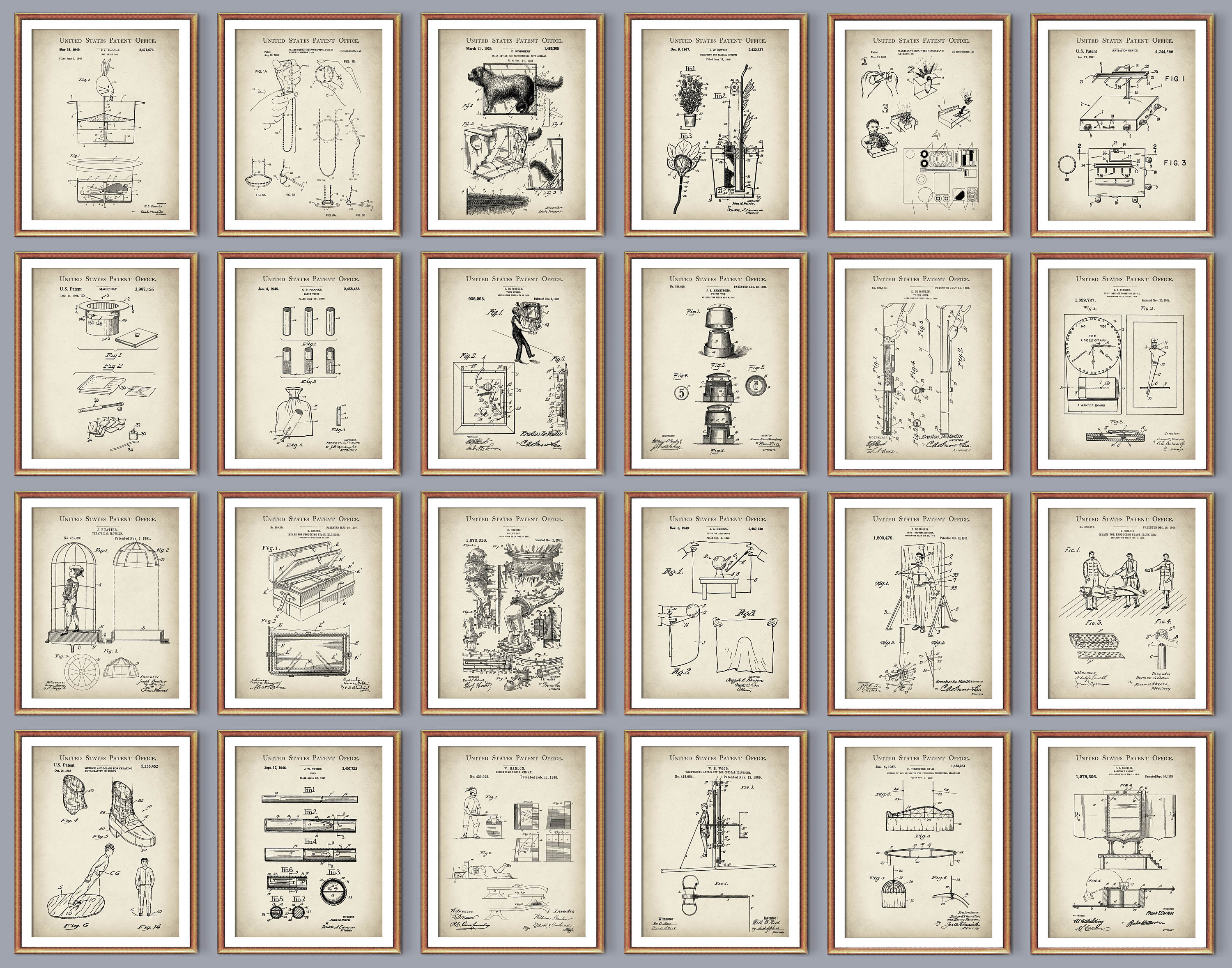 24 Magic Man Gift Magic Tricks Patent Art Magician Equipment Blueprint ...