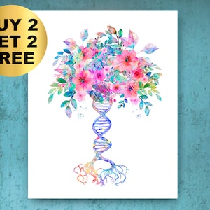 DNA Tree Art Genetic Poster Floral Molecule Art Doctor Office Decor Scientist Gift Biology Art Medical Art Doctor Graduation Gift