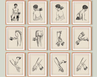 12 Massage Technique Posters Treatment by Massage Vintage Medical Art Massage Teaching Massage Clinic Wall Decor Massage Therapist Gift