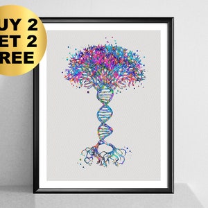 DNA Molecule Art, Genetic Art, Science Art, DNA Helix Watercolor Art, Medical Art, Scientist Gift, Medical Student Gift, Graduation Gift