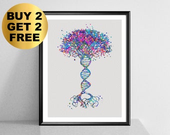 DNA Molecule Art, Genetic Art, Science Art, DNA Helix Watercolor Art, Medical Art, Scientist Gift, Medical Student Gift, Graduation Gift