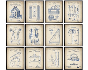 12 Architect Gift Tools Patent Art Architecture Dessin Technique Mur Décor Architecte Dessin Plan Construction Art Affiche Industrielle