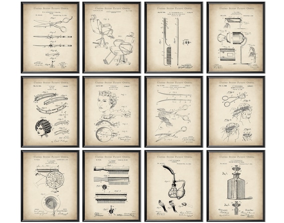 12 Hairdresser Gift Haircut Patent Art Hairstyle Blueprint