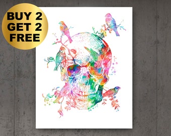 Menselijke schedel kunst aquarel anatomie schilderij medische kunst dokter kantoor muur decor kliniek decor wetenschapper gift Med student gift
