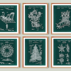 Set 6 Christmas Decor Vintage Patent Art Santa Claus Art Christmas Tree Blueprint Christmas Ornament Invention Home Wall Decor Science Art