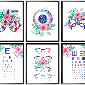 Set 6 Optometry Art Optometrist Gift Medical Art Eyesight Art Eye Pupil Art Phoropter Art Trial Frame Art Ophthalmology Art Optician Gift