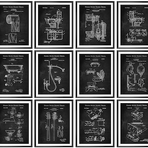 12 Bagno Wall Decor Lavagna Arte Brevetto Idraulico Blueprint Invenzione Carta Rotolo Brevetto Bagno Brevetto Water Closet Brevetto