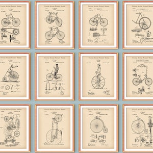 12 Fahrrad Vintage Patente Transport Dekor Velocipede Blueprint Retro Roller Print Ingenieur Geschenk