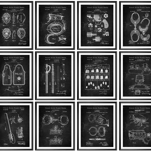 Police Patent Set of 12 Art, Policeman Gift, Law Enforcement Inventions, Warning System Blueprint, Police Officer Gift, Police Academy Decor